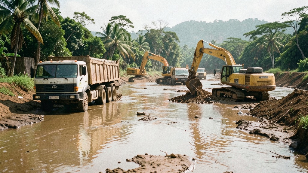 Maquinaria municipal limpia El Chorrón para evitar inundaciones en Naranjito