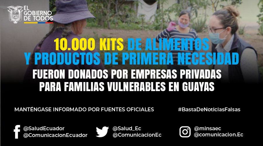 Secretaría de Gestión de Riesgos entregó 10 mil kits en Guayas el 12 de abril