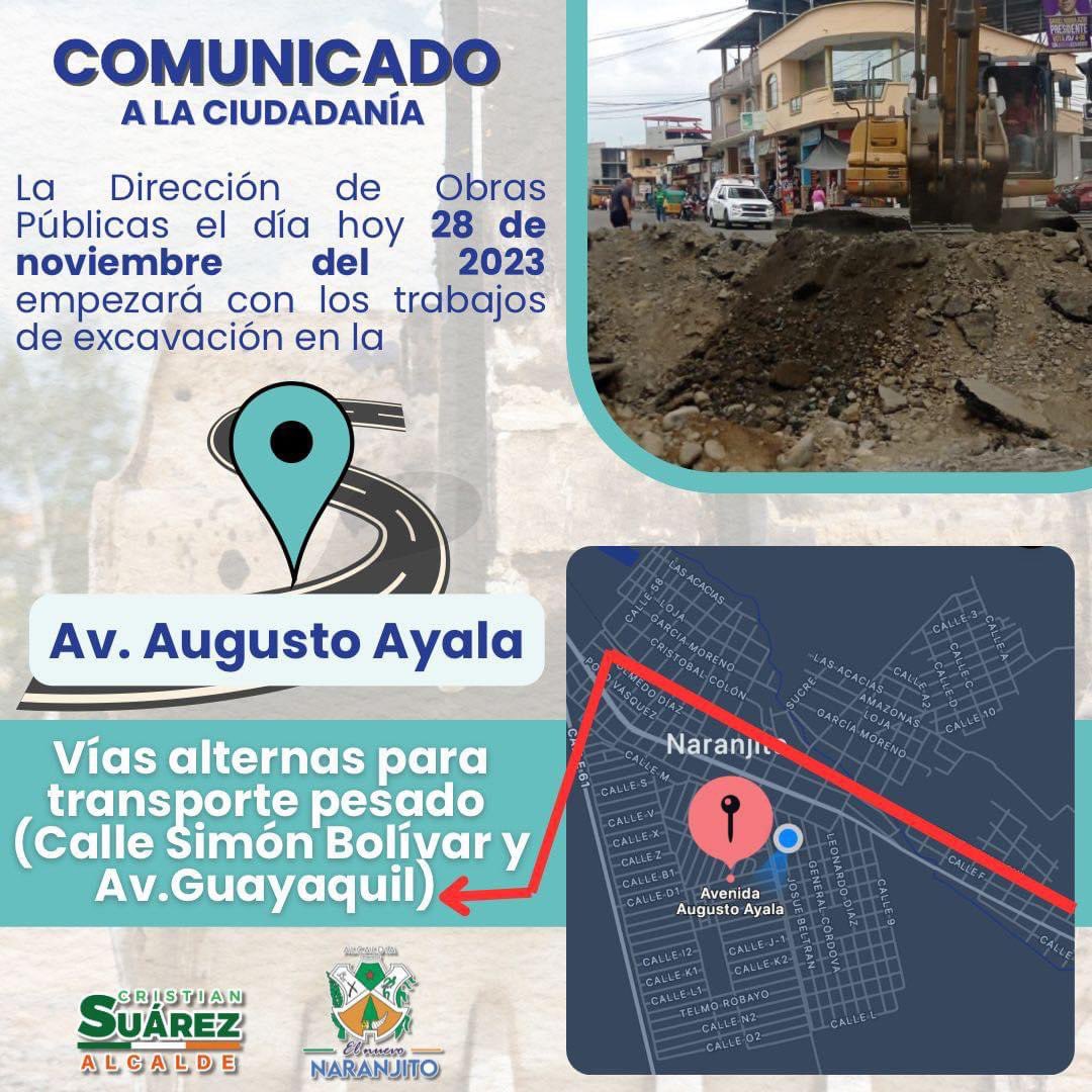 Cierre parcial en Augusto Ayala por excavaciones en Naranjito