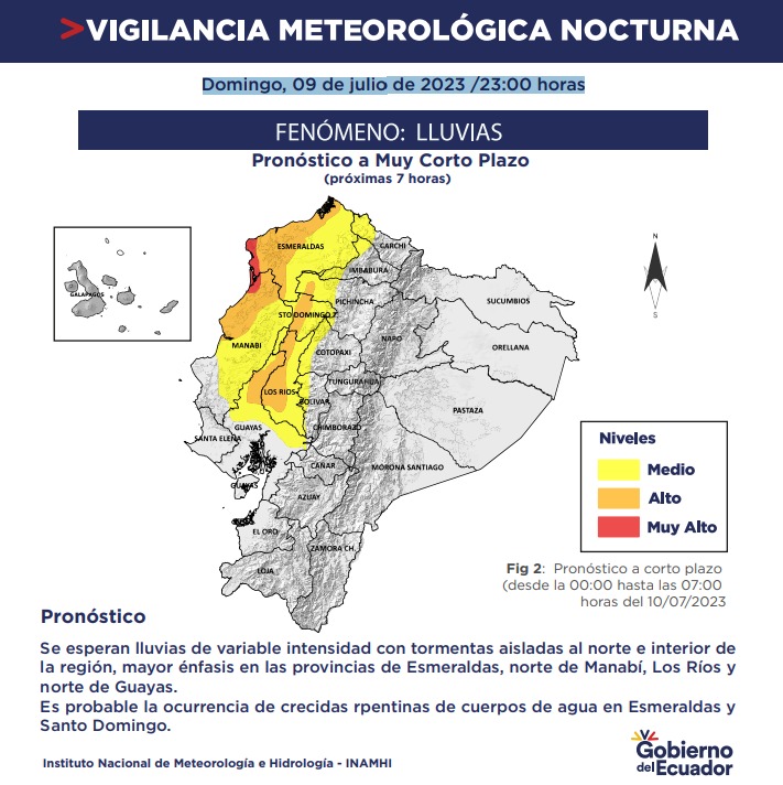 Advertencia de lluvias intensas en Guayas y Costa por tormentas aisladas