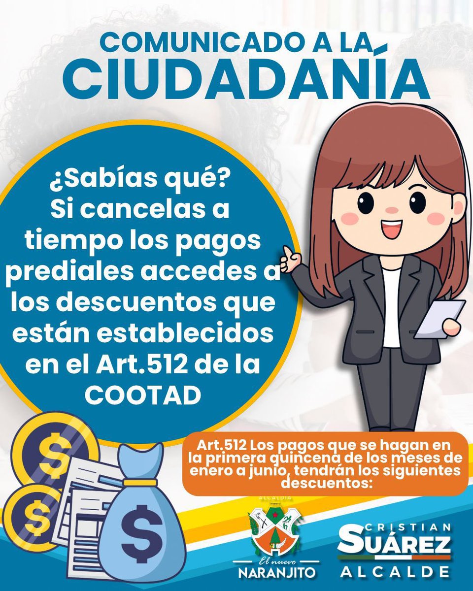 Naranjito recuerda a vecinos el pago de predios en enero
